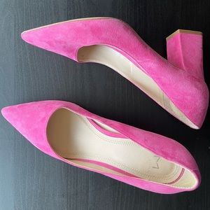 Marc Fisher Zala Pink Suede Pointy Toe Block Heel Size 7.5M